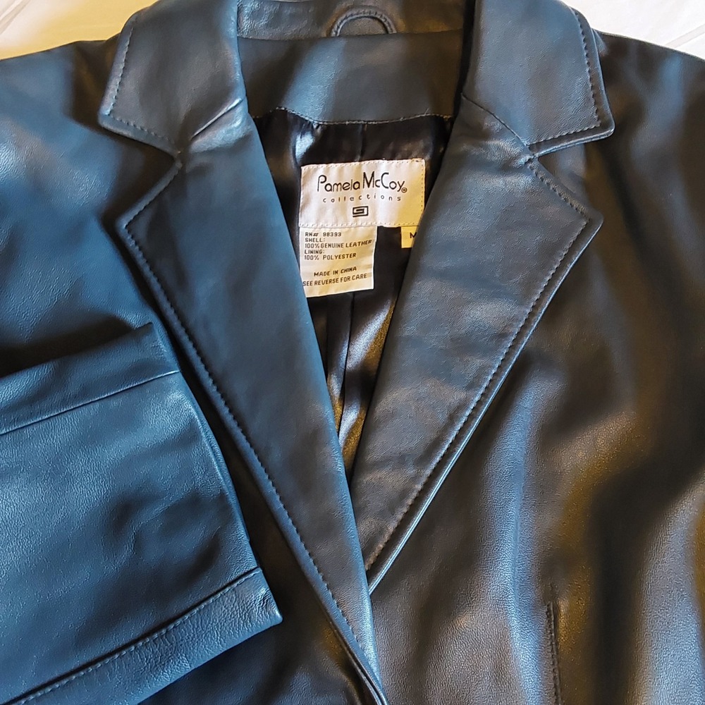 Pamela McCoy Women's Size Medium Blue Button Down Soft Leather Jacket NWOT